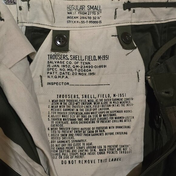 NWOT - Vintage Trousers, Shell, Field, M-1951 Salvage Co of Tenn. OD Reg Small* - Picture 3 of 6
